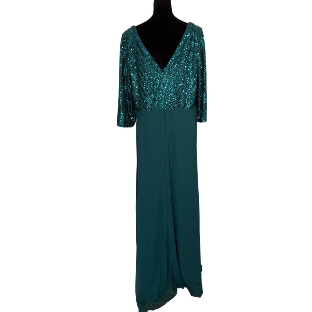 Sexy V Neck‎ A-Line Sequin Evening Dress Gown 3/4 Sleeve Green Size 20 - Picture 2 of 8